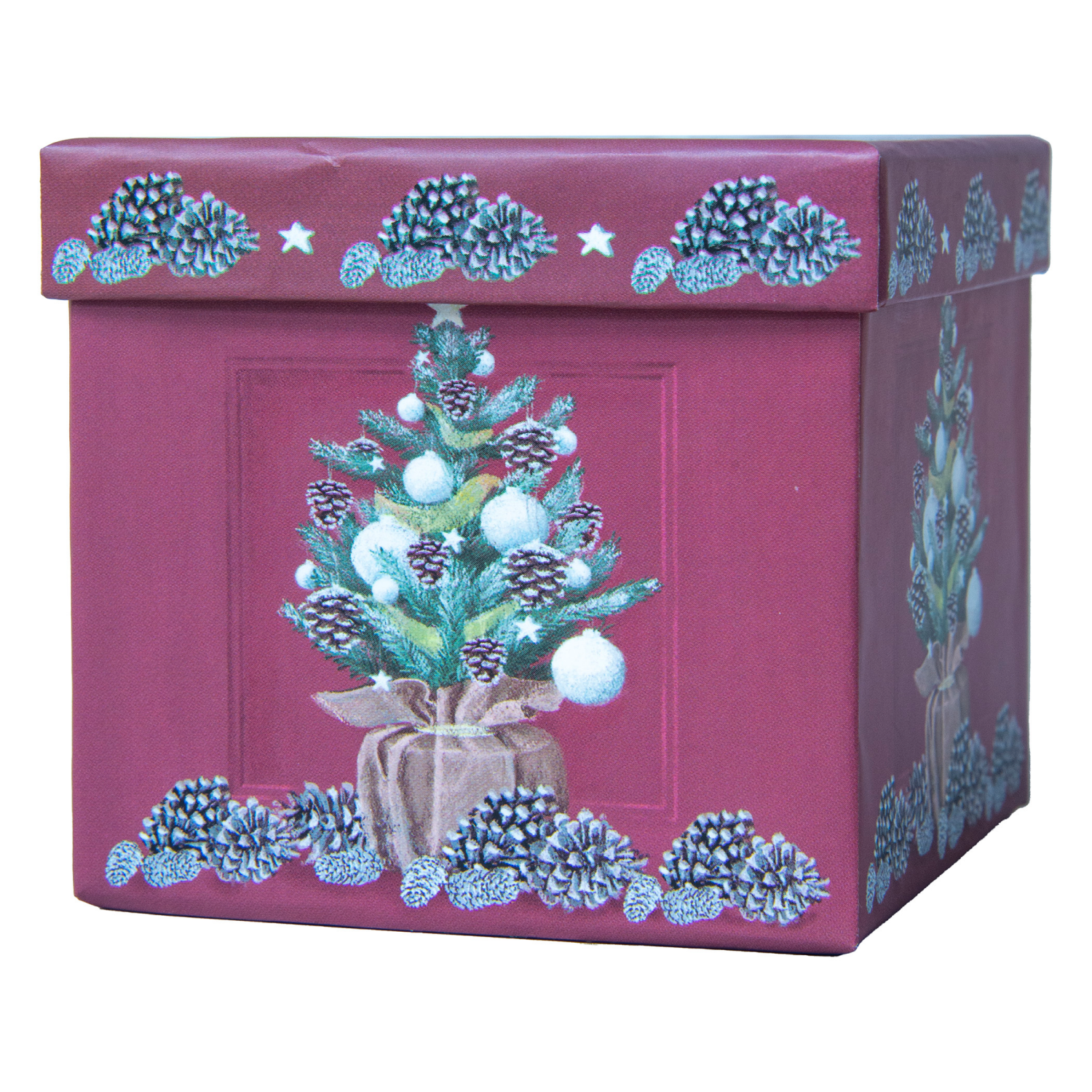 slide 3 of 3, Square Gift Box with Treatment, Jumbo, Tree, 7 in