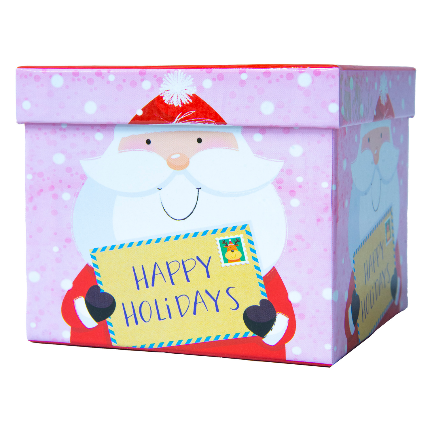 slide 3 of 3, Square Gift Box with Treatment, Large, Santa, 5 in