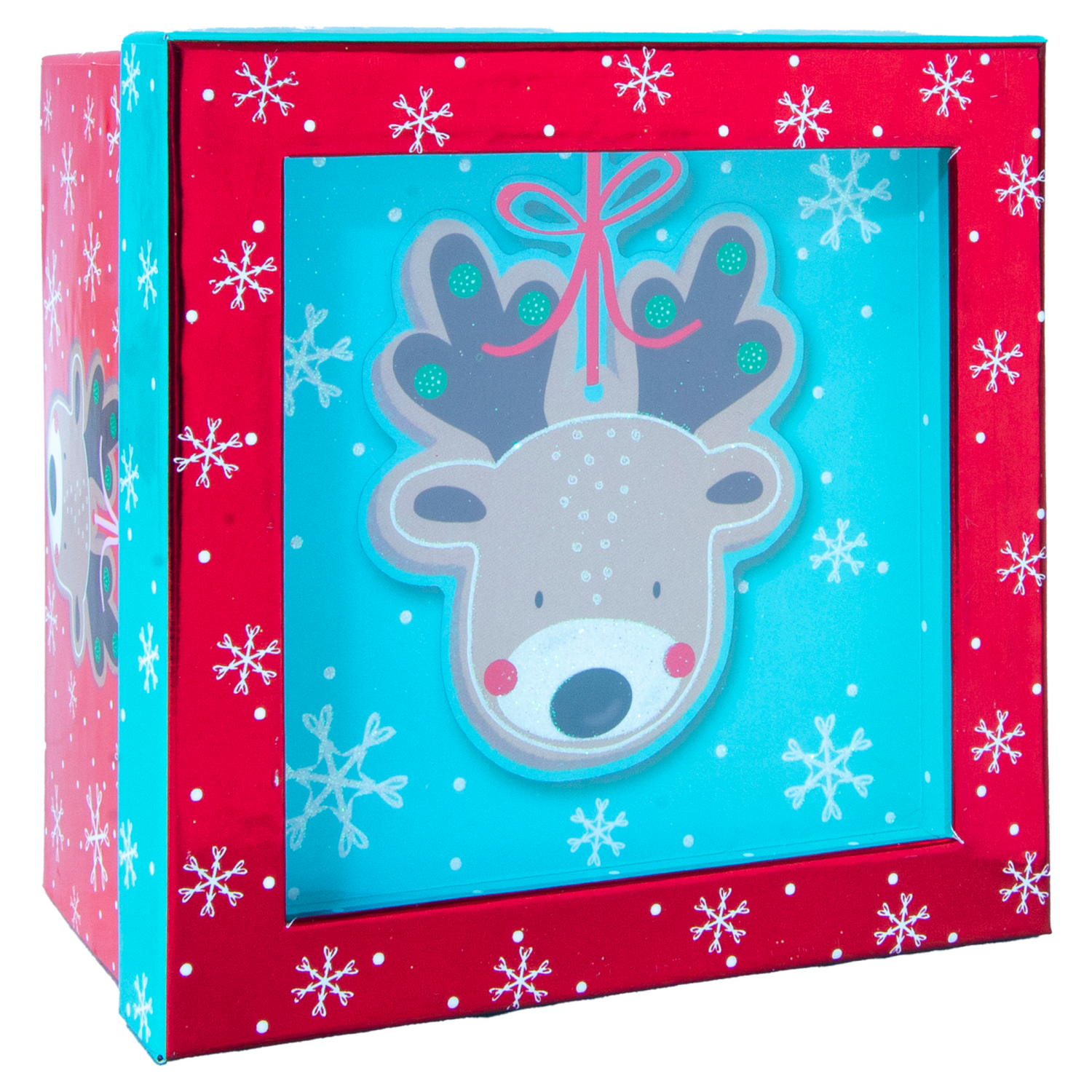 slide 2 of 3, Square Shadow Box, with Treatment, Small, Reindeer, 6 in