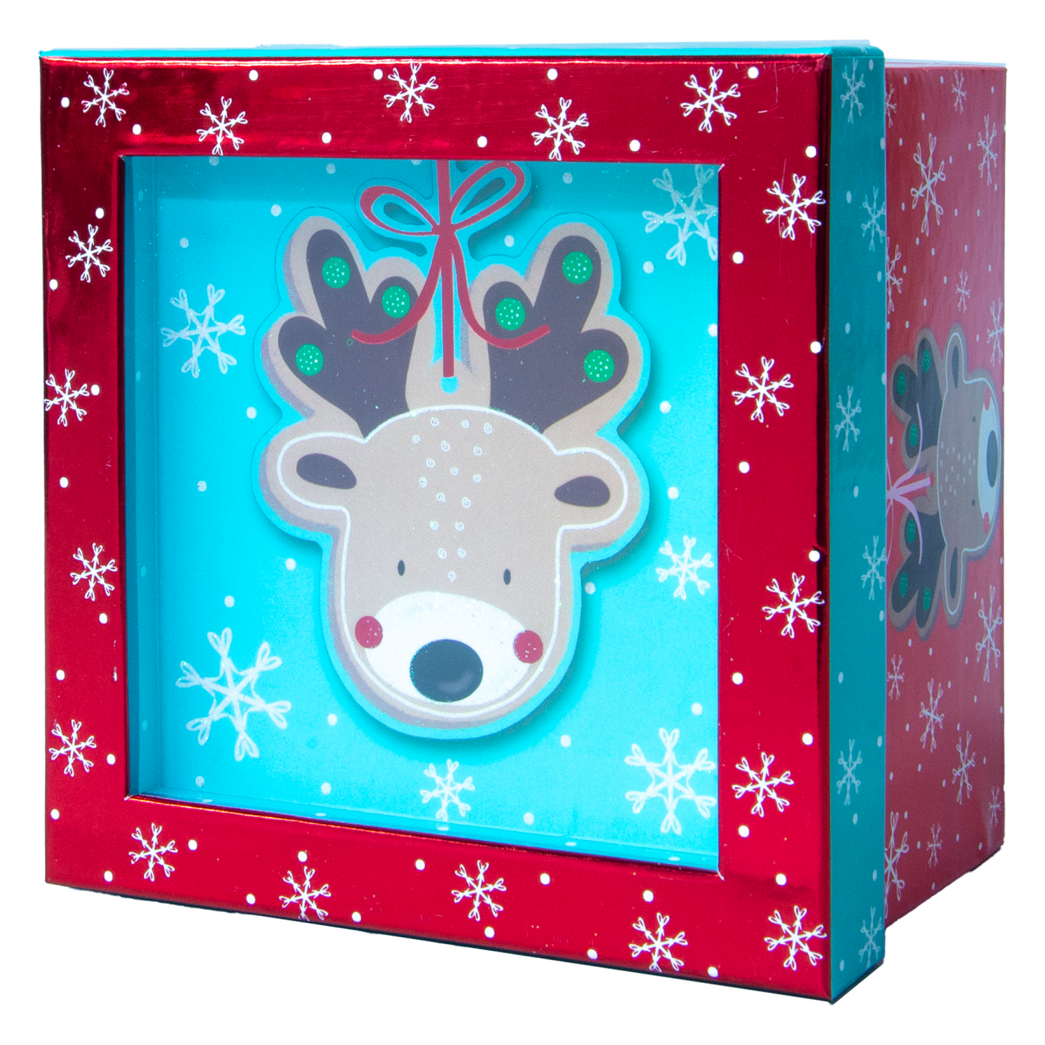 slide 3 of 3, Square Shadow Box, with Treatment, Small, Reindeer, 6 in