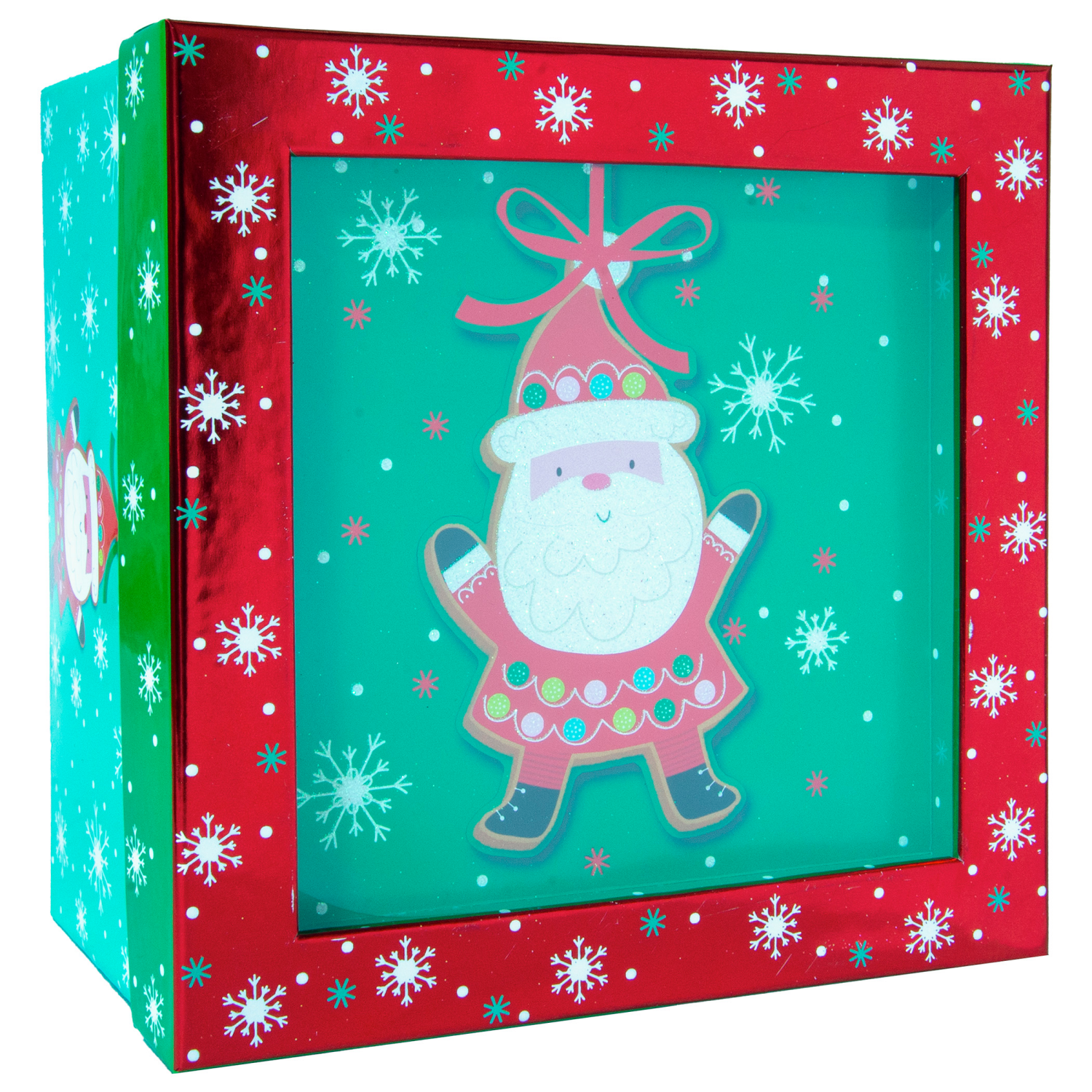 slide 2 of 3, Square Shadow Box, with Treatment, Medium, Santa, 8 in
