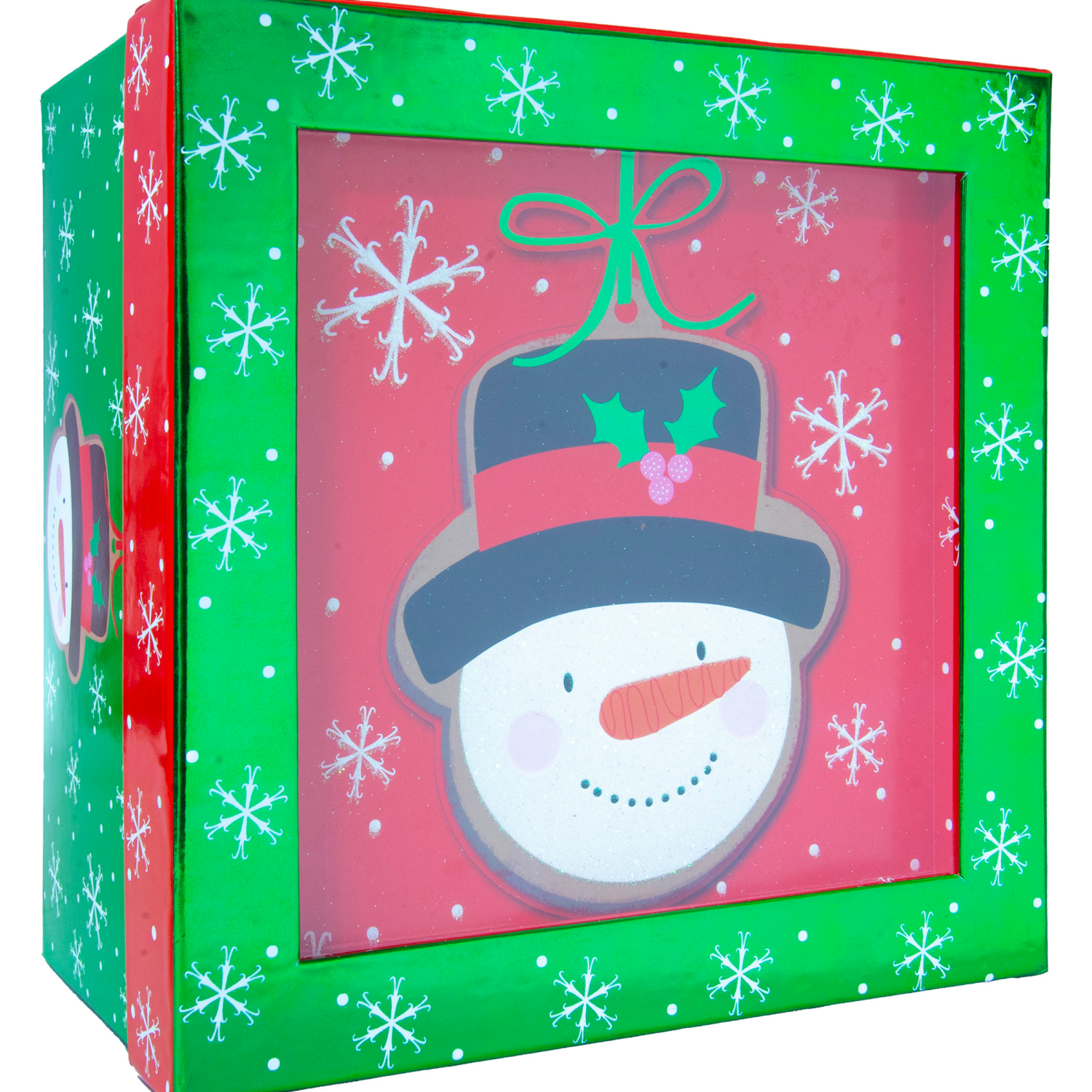 slide 2 of 3, Square Shadow Box, with Treatment, Large, Snowman, 10 in