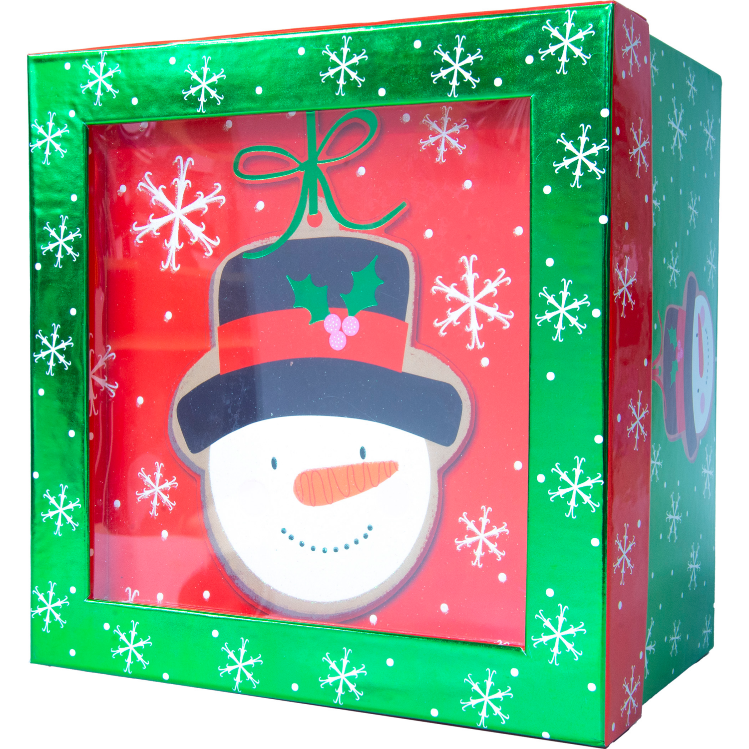 slide 3 of 3, Square Shadow Box, with Treatment, Large, Snowman, 10 in