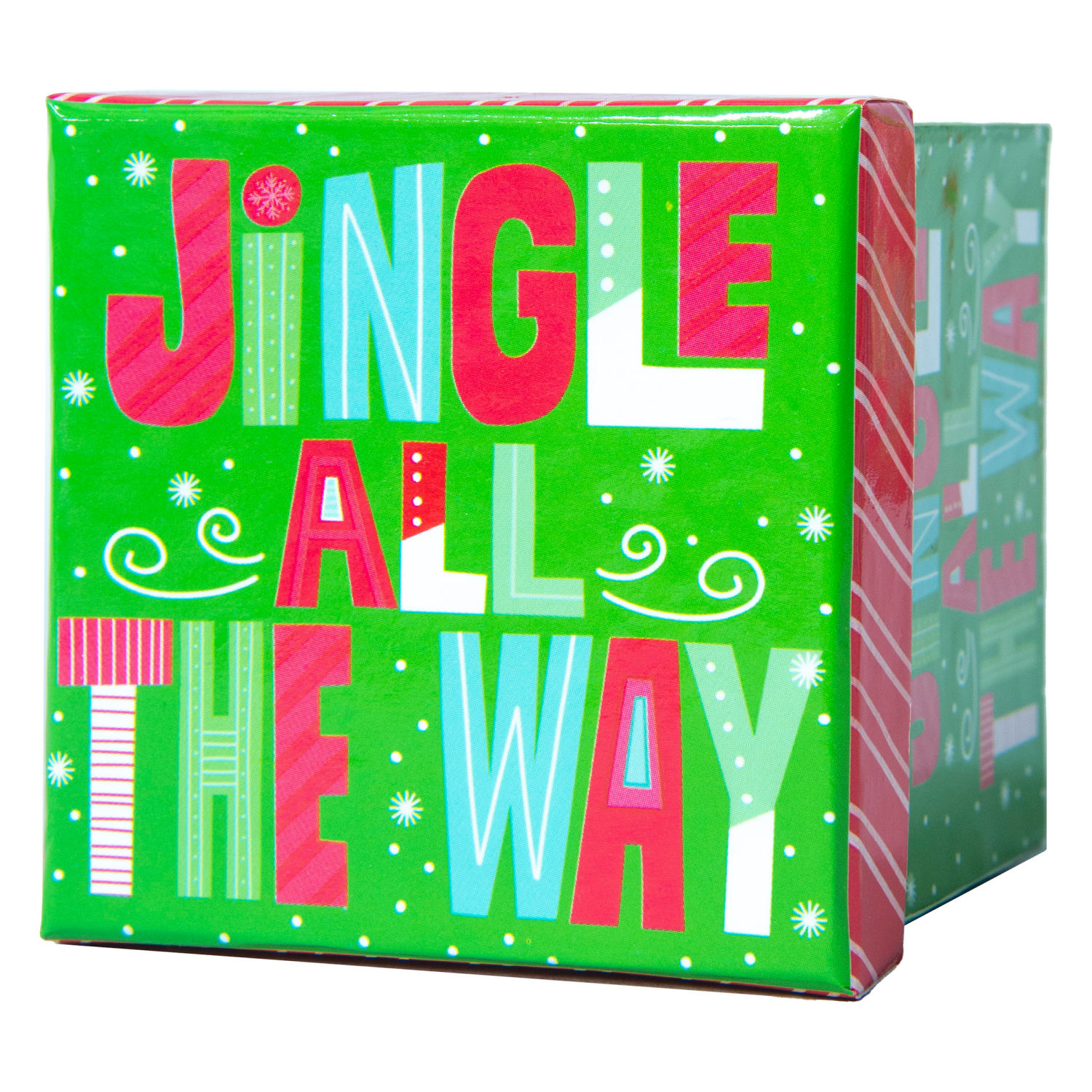 slide 2 of 3, Square Gift Box with Treatment, Small, Jingle All The Way, 4 in