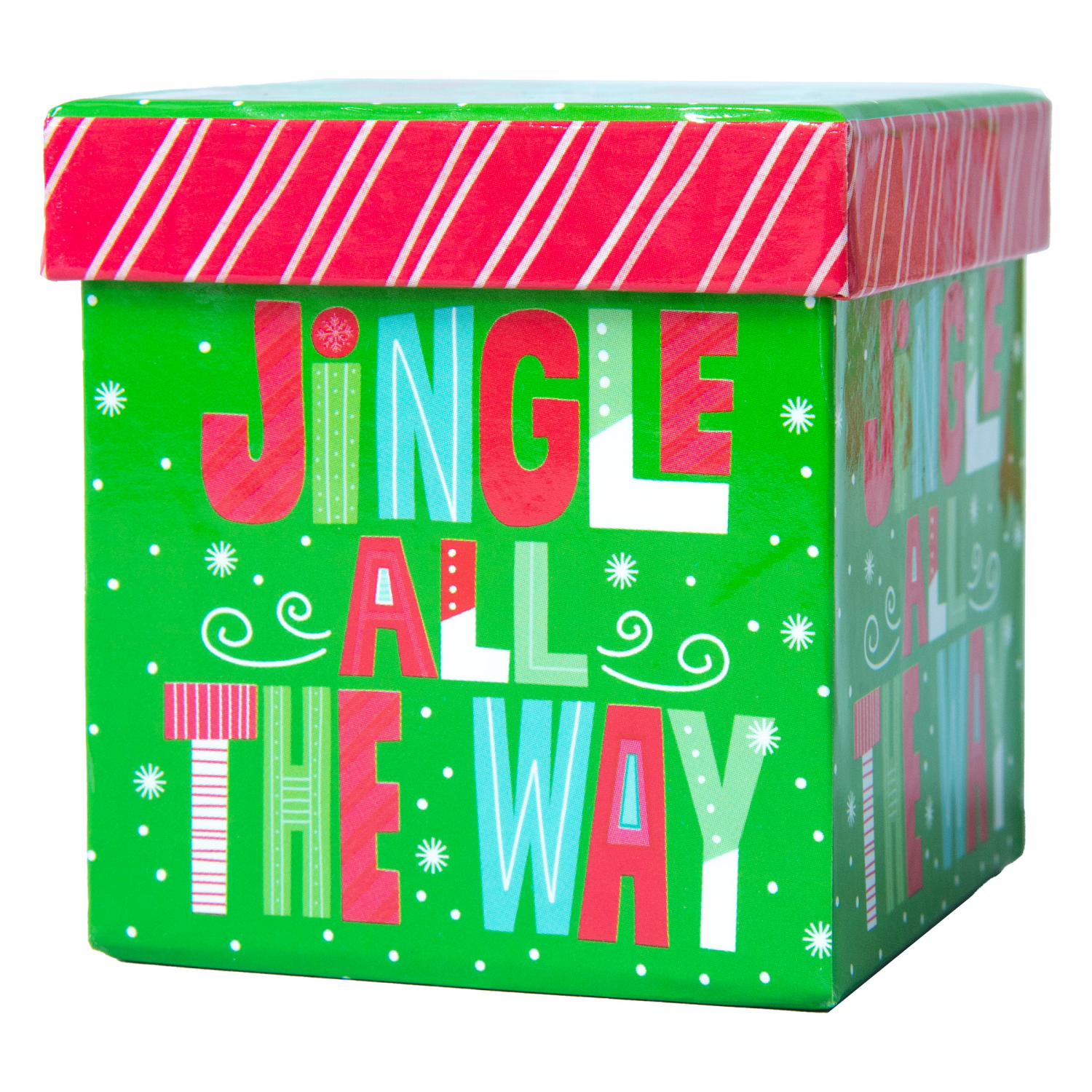 slide 3 of 3, Square Gift Box with Treatment, Small, Jingle All The Way, 4 in
