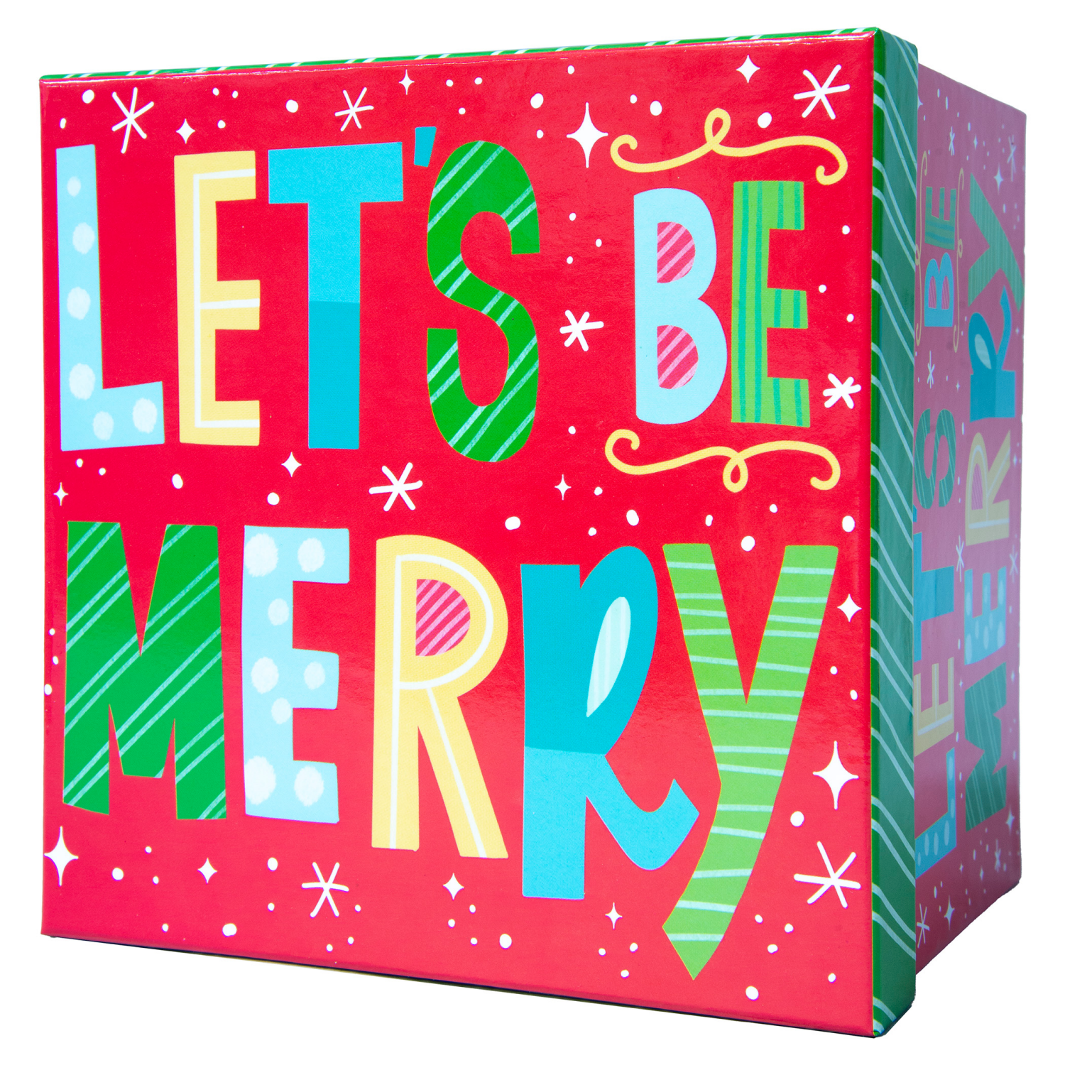 slide 2 of 3, Square Gift Box with Treatment, Large, Let's Be Merry, 5 in