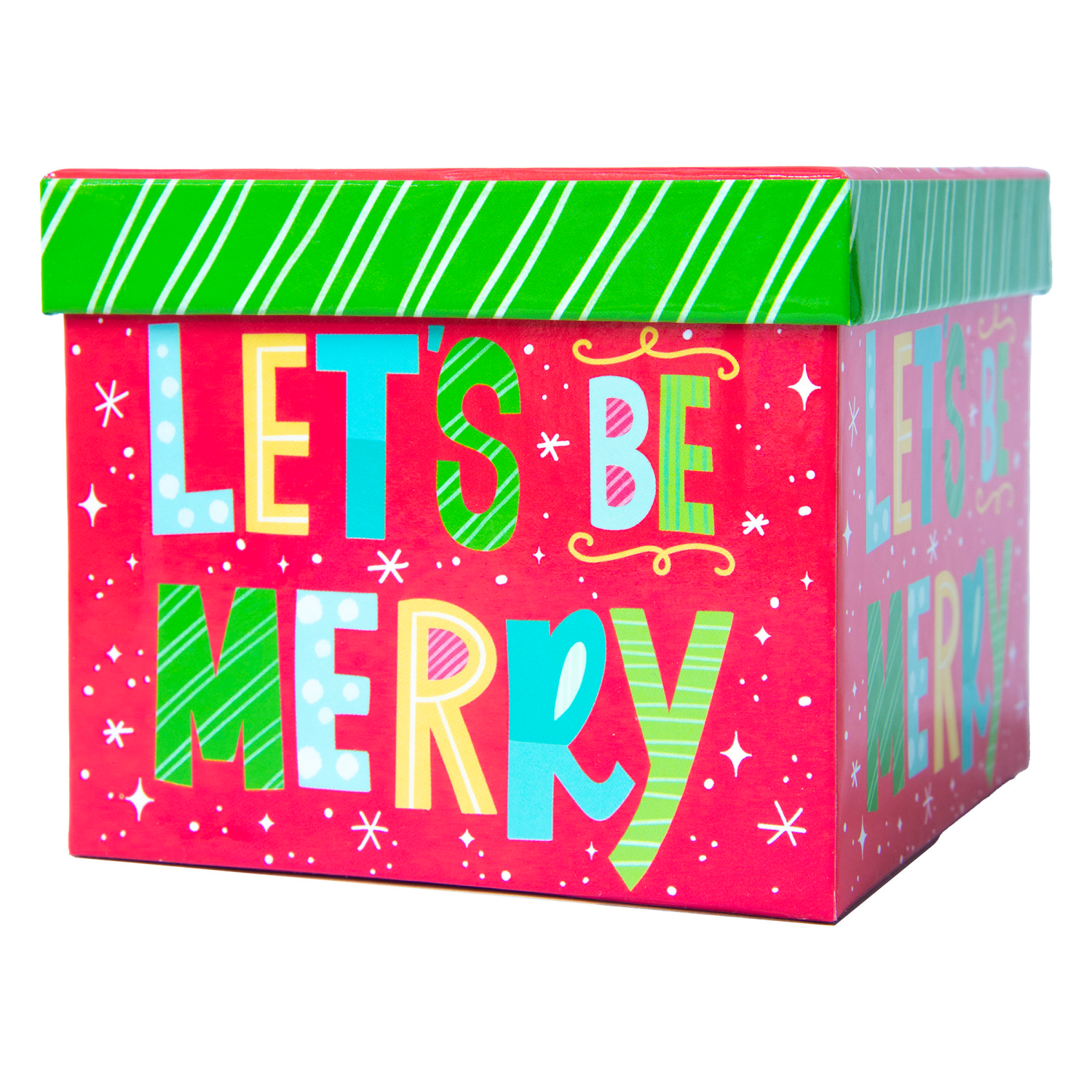 slide 3 of 3, Square Gift Box with Treatment, Super Jumbo, Let's Be Merry, 7 in