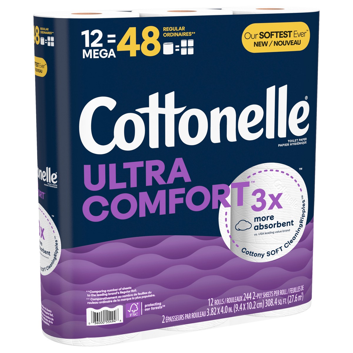 slide 9 of 11, Cottonelle Ultra Comfort Toilet Paper, Strong Toilet Tissue, 12 Mega Rolls (12 Mega Rolls = 48 Regular Rolls), 244 Sheets Per Roll, 12 ct
