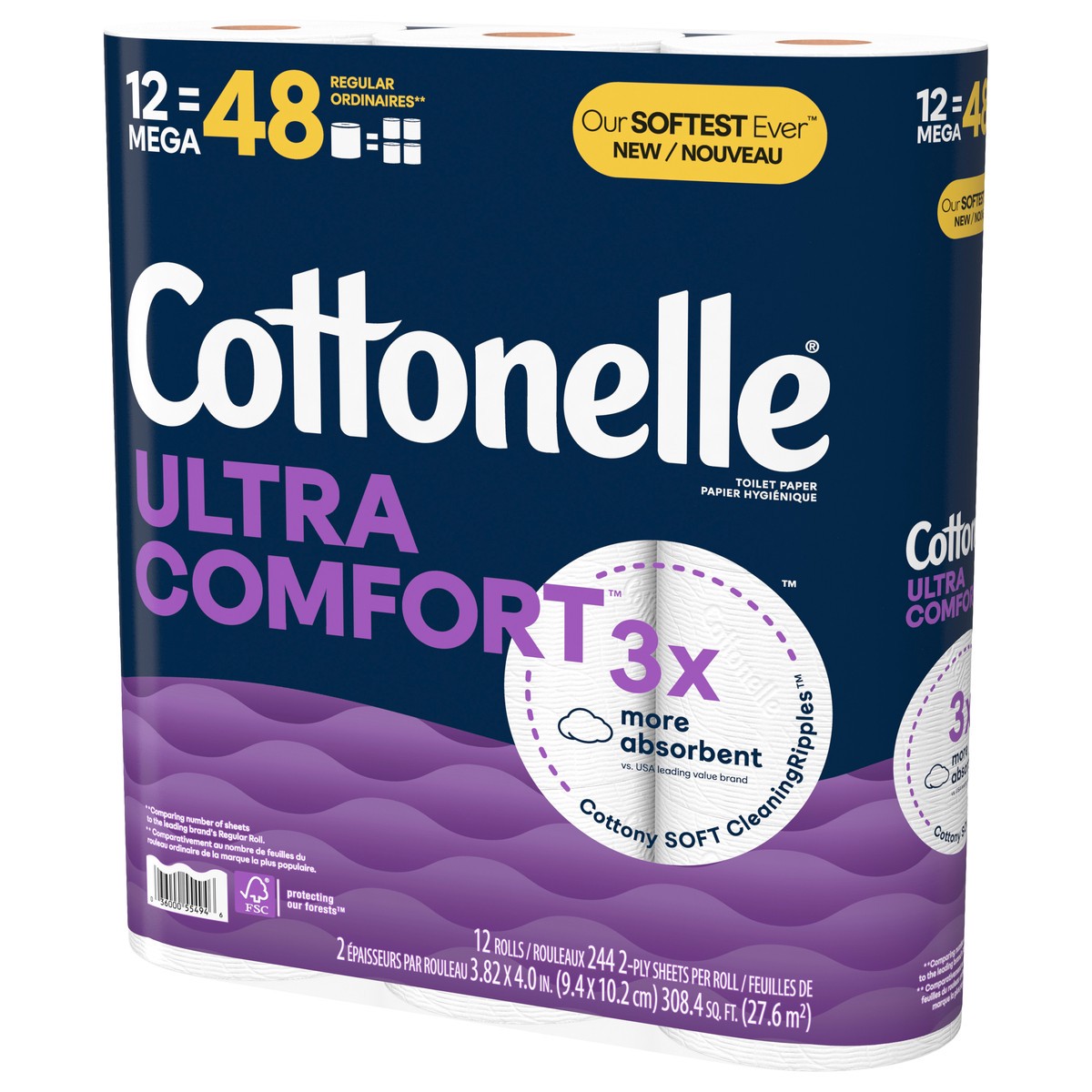 slide 7 of 11, Cottonelle Ultra Comfort Toilet Paper, Strong Toilet Tissue, 12 Mega Rolls (12 Mega Rolls = 48 Regular Rolls), 244 Sheets Per Roll, 12 ct