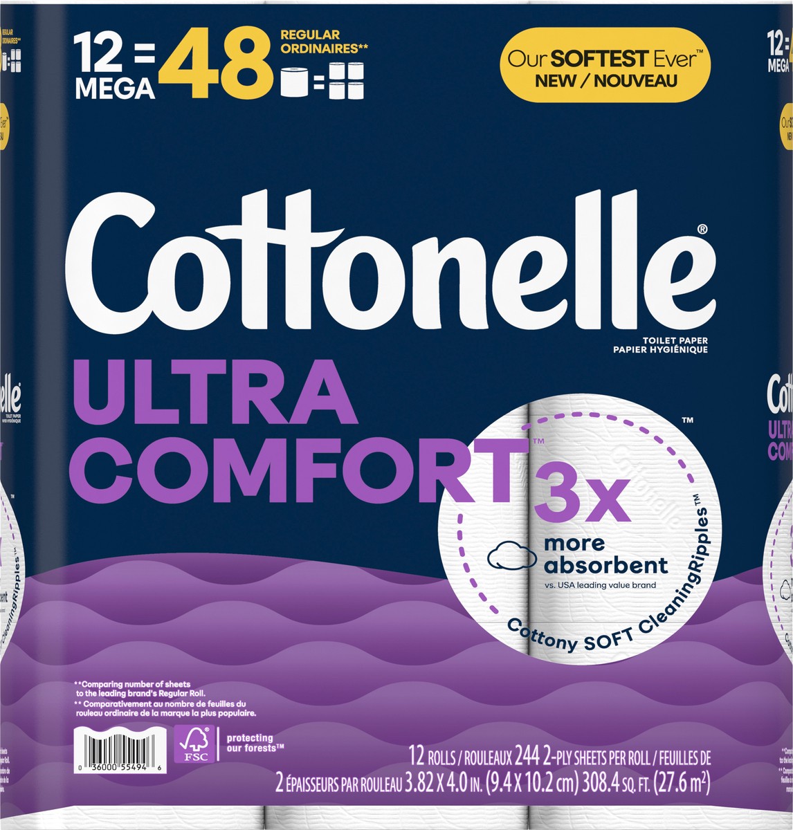 slide 4 of 11, Cottonelle Ultra Comfort Toilet Paper, Strong Toilet Tissue, 12 Mega Rolls (12 Mega Rolls = 48 Regular Rolls), 244 Sheets Per Roll, 12 ct