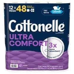 Cottonelle Ultra Comfort Toilet Paper, Strong Toilet Tissue, 12 Mega Rolls (12 Mega Rolls = 48 Regular Rolls), 244 Sheets Per Roll
