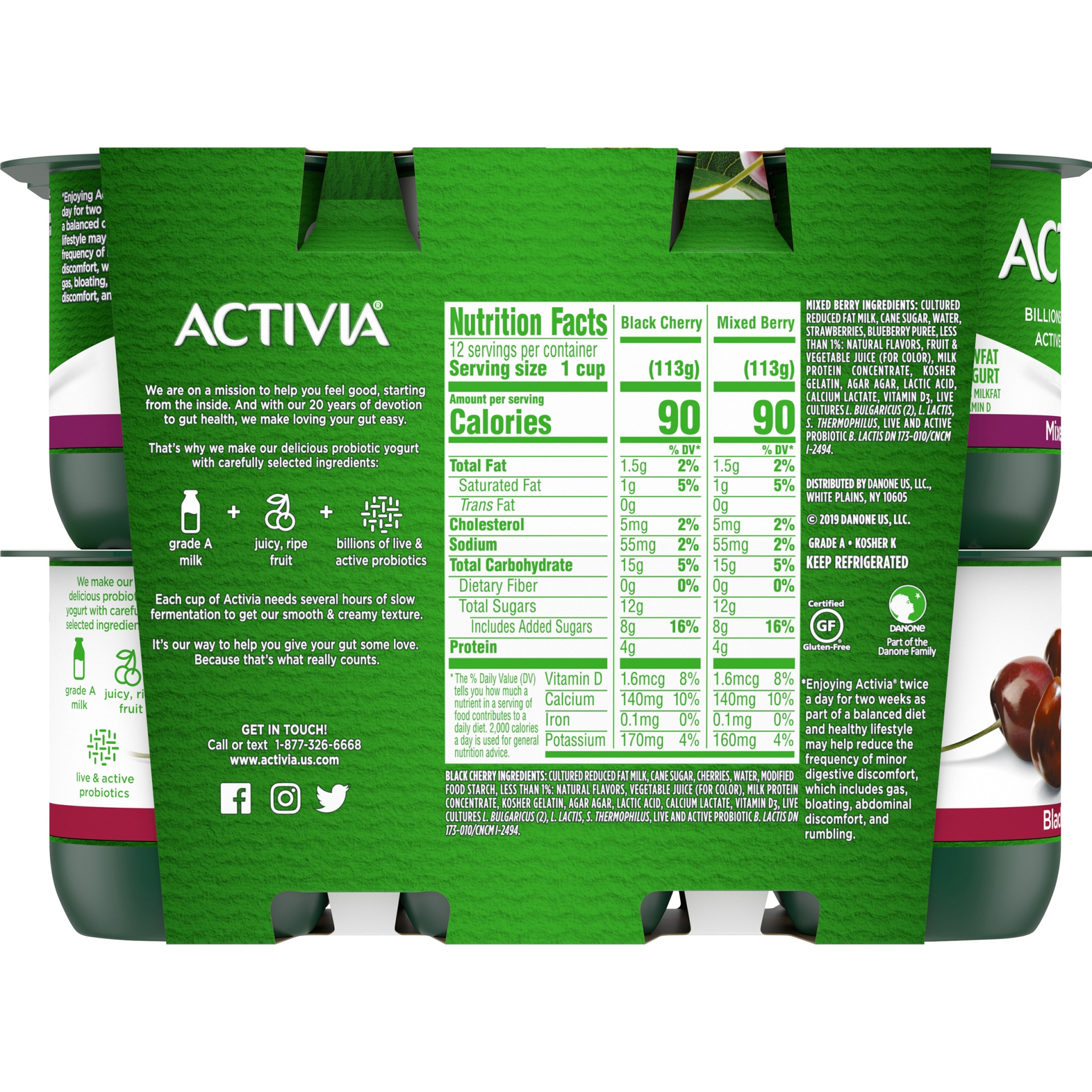 slide 4 of 4, Activia Probiotic Black Cherry & Mixed Berry Variety Pack Yogurt Cups, 4 oz