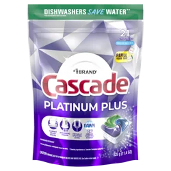 Cascade Platinum Plus Dishwasher Pods, Dish Detergent ActionPacs, Fresh, 21 Count