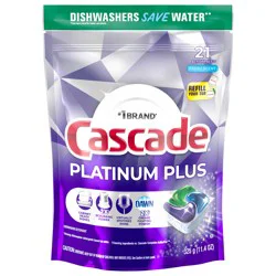 Cascade Platinum Plus Dishwasher Pods, Dish Detergent ActionPacs, Fresh, 21 Count
