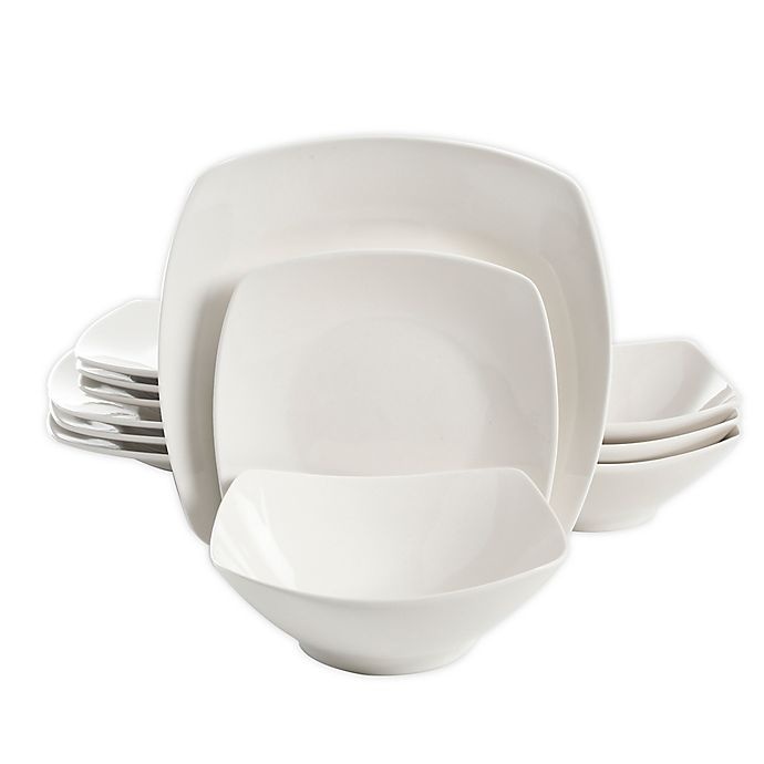 slide 1 of 3, Simply Essential Soft Square Dinnerware Set - White, 12 ct