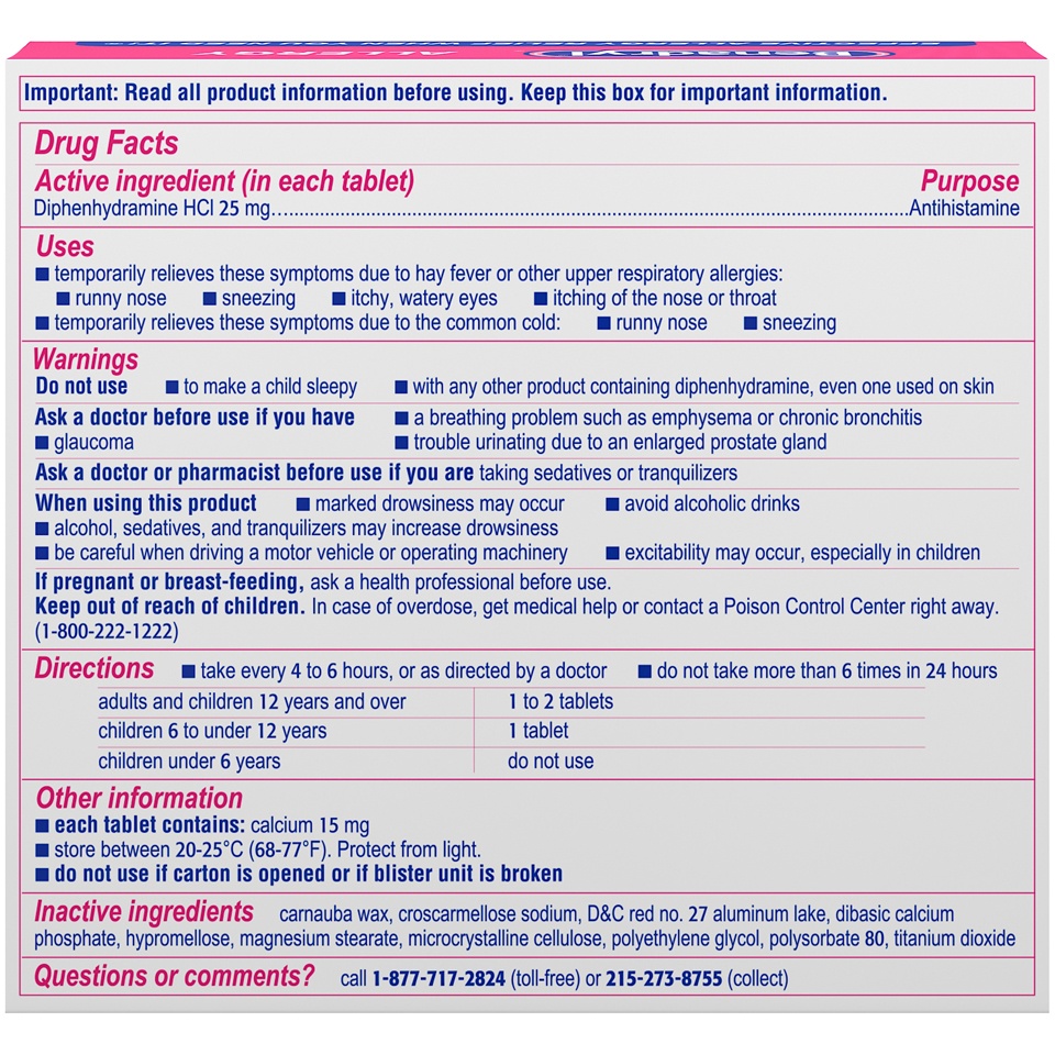 slide 6 of 6, Benadryl Ultratabs Antihistamine Allergy Relief Medicine Diphenhydramine HCl Tablets For Relief of Cold & Allergy Symptoms Such as Sneezing, Runny Nose, & Itchy Eyes & Throat, 48 ct; 25 mg