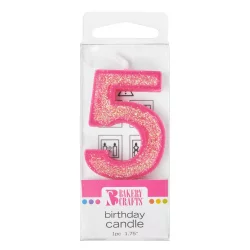 Bakery Crafts Glitter Pink 5 Birthday Candle