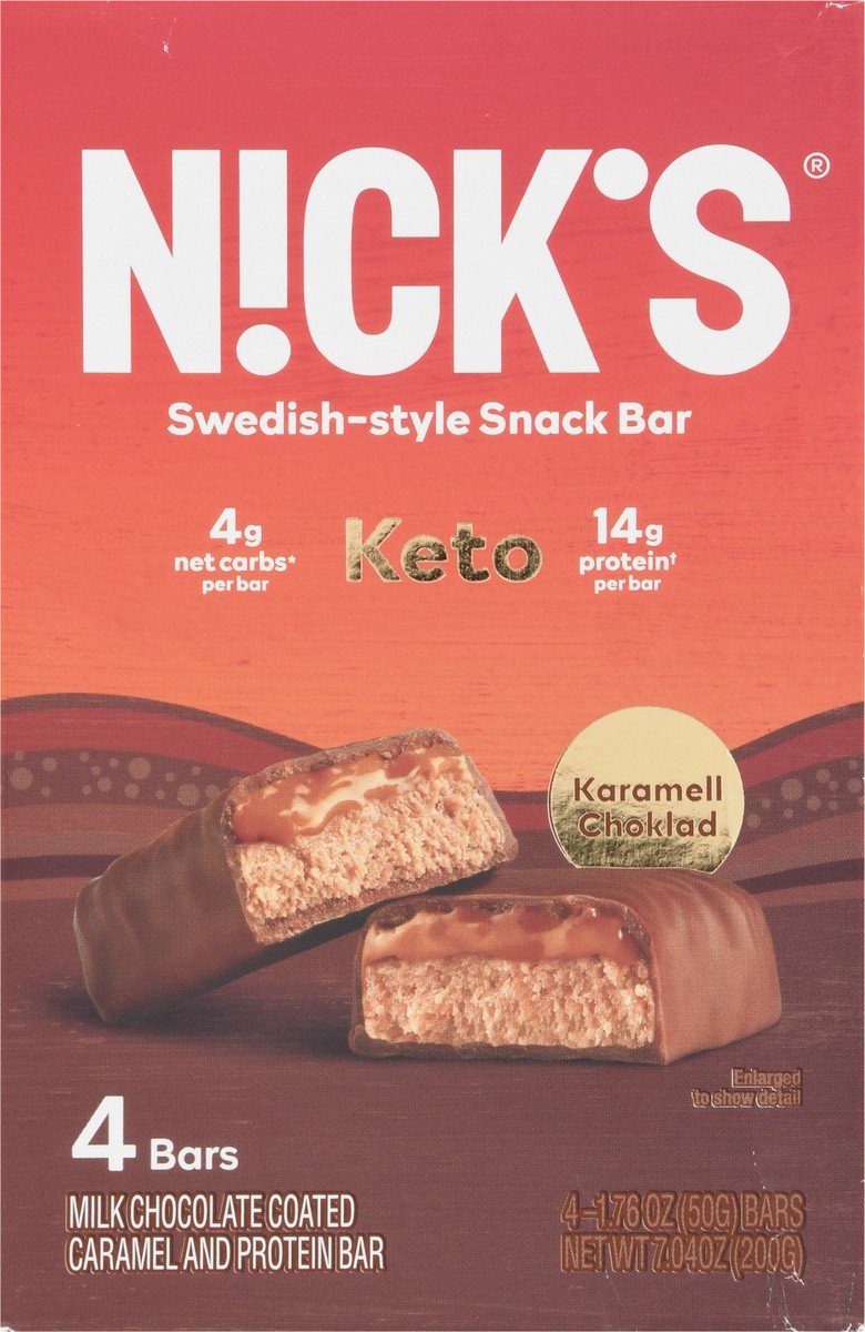 slide 9 of 17, Nick's Swedish-Style Karamell Choklad Protein Bar 4 - 1.76 oz Bars, 4 ct