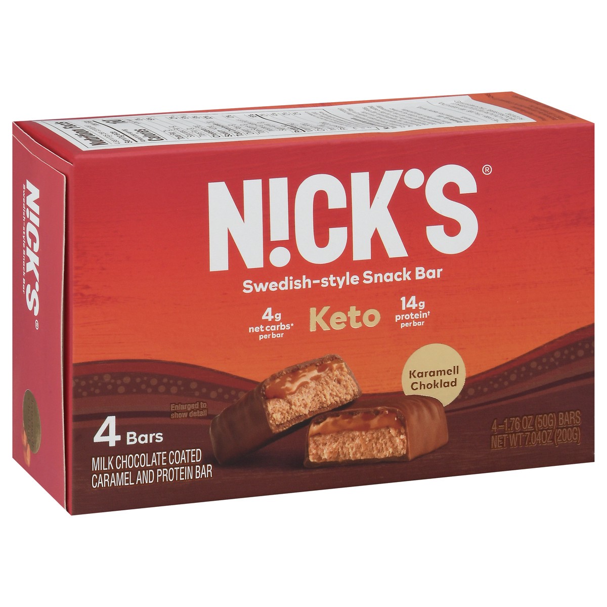 slide 13 of 17, Nick's Swedish-Style Karamell Choklad Protein Bar 4 - 1.76 oz Bars, 4 ct