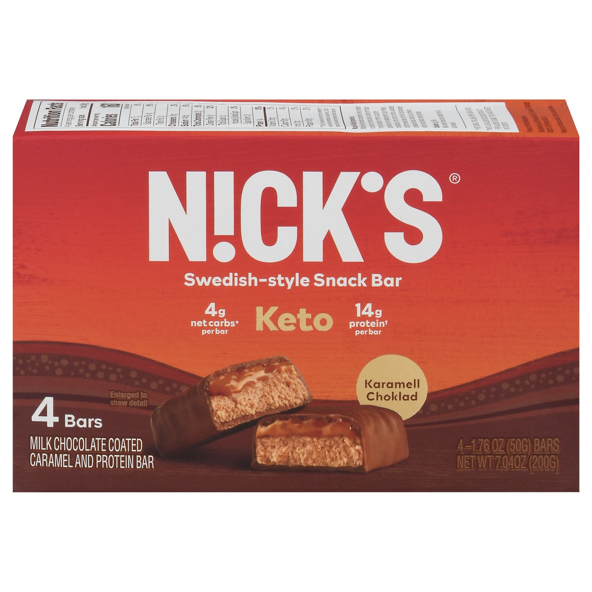 slide 10 of 17, Nick's Swedish-Style Karamell Choklad Protein Bar 4 - 1.76 oz Bars, 4 ct