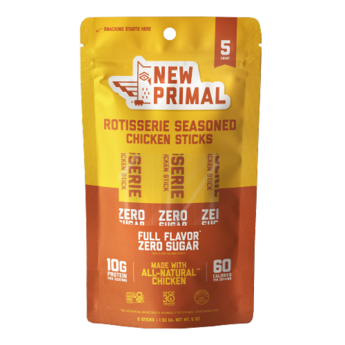 slide 1 of 1, The New Primal Rotisserie Seasoned Chicken Sticks, 5 ct; 1 oz