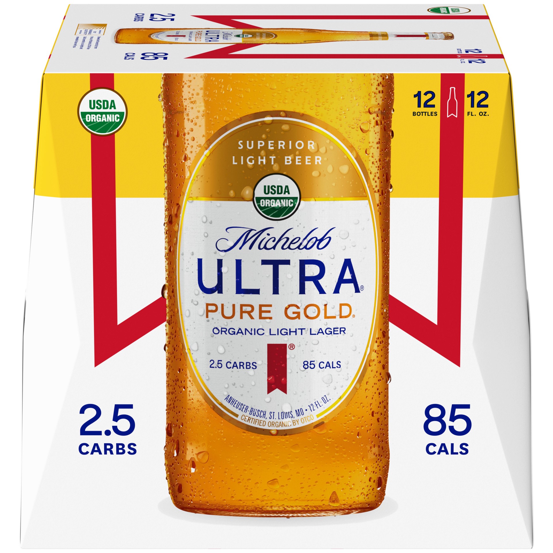 slide 1 of 5, Michelob Ultra Organic Pure Gold American Lager Beer 12 Pack, 12 fl oz Bottles, 12 ct; 12 oz