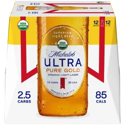 Michelob Ultra Organic Pure Gold American Lager Beer 12 Pack, 12 fl oz Bottles