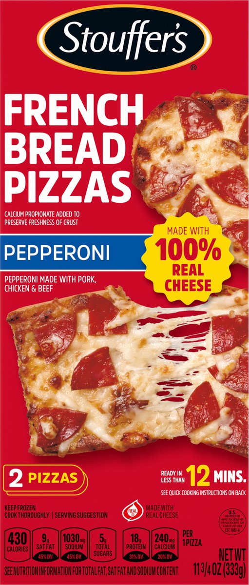 slide 4 of 13, STOUFFER'S Pepperoni French Bread Frozen Pizza 11.75oz Box, 11.75 oz