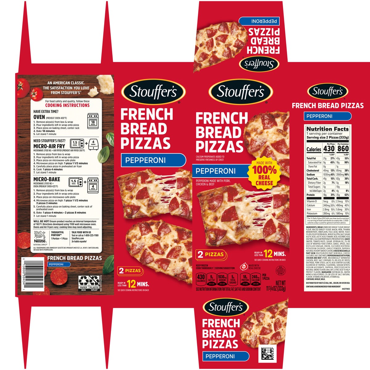 slide 12 of 13, STOUFFER'S Pepperoni French Bread Frozen Pizza 11.75oz Box, 11.75 oz