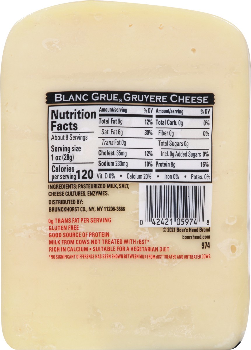 slide 5 of 9, Boar's Head Blanc Grue Gruyere Cheese, 1 ct