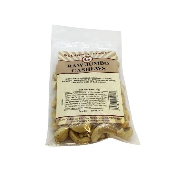 slide 1 of 1, Gelson's Finest Raw Jumbo Cashews, 4 oz