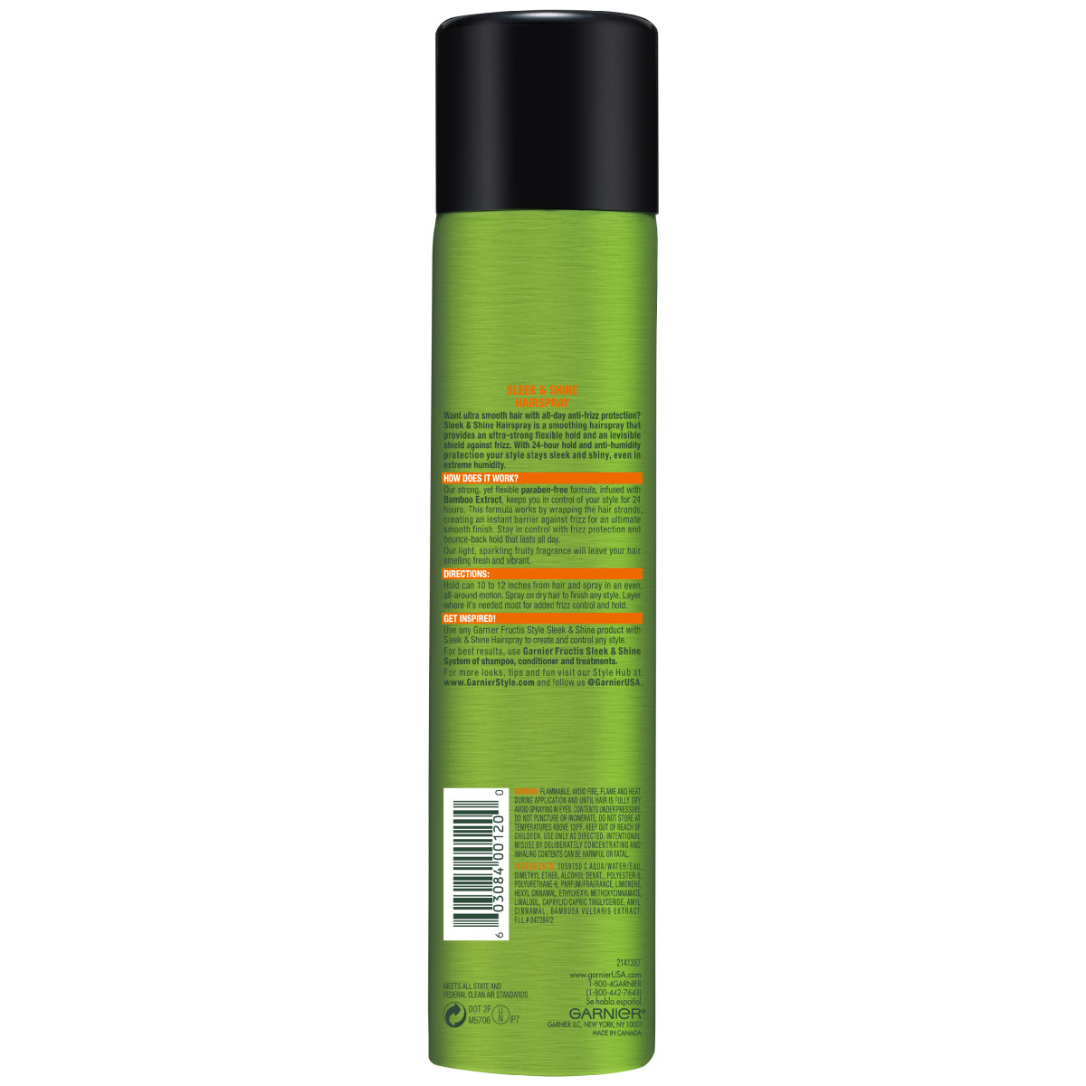slide 2 of 2, Garnier Fructis Style Sleek & Shine Anti-Humidity Hairspray Ultra Strong Hold - 8.25 Oz, 8.25 oz