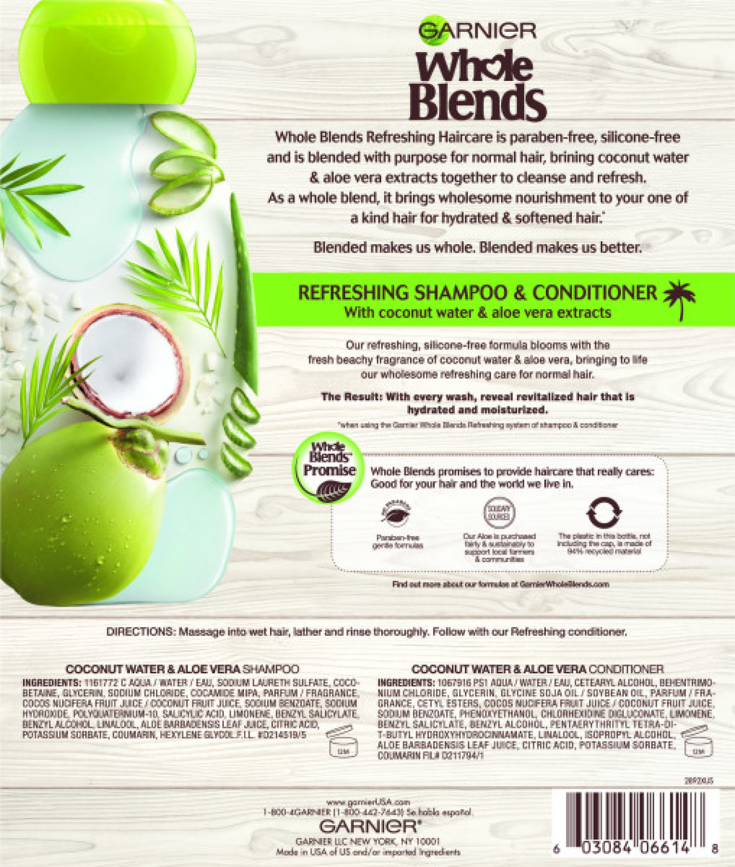 slide 2 of 5, Garnier Whole Blends Coconut Water, Aloe Vera Shampoo and Conditioner Twinpack, 1 kit, 1 ct