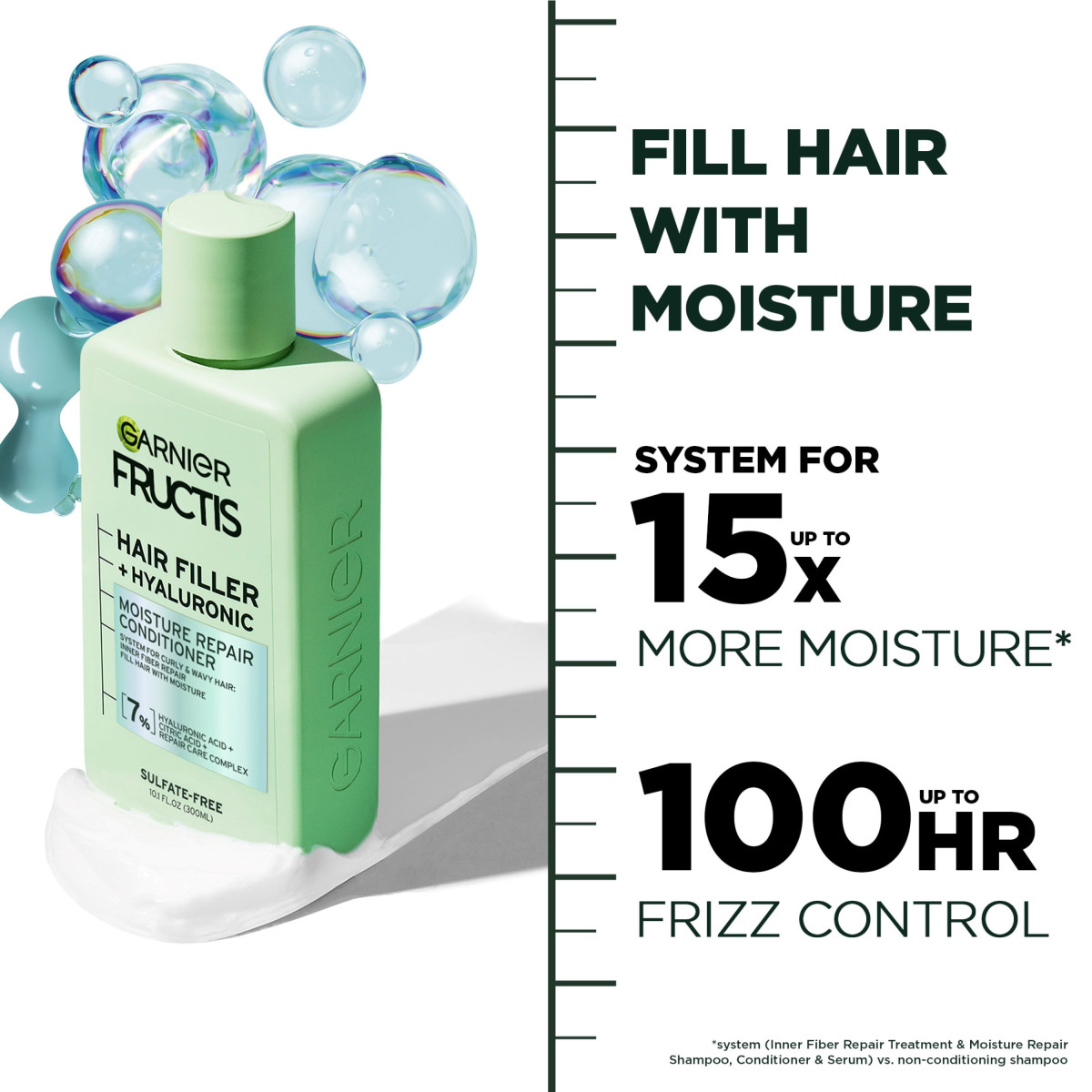 slide 4 of 8, Garnier Fructis Hair Filler Moisture Repair Conditioner, Curly, Wavy Hair, 10.1 fl oz