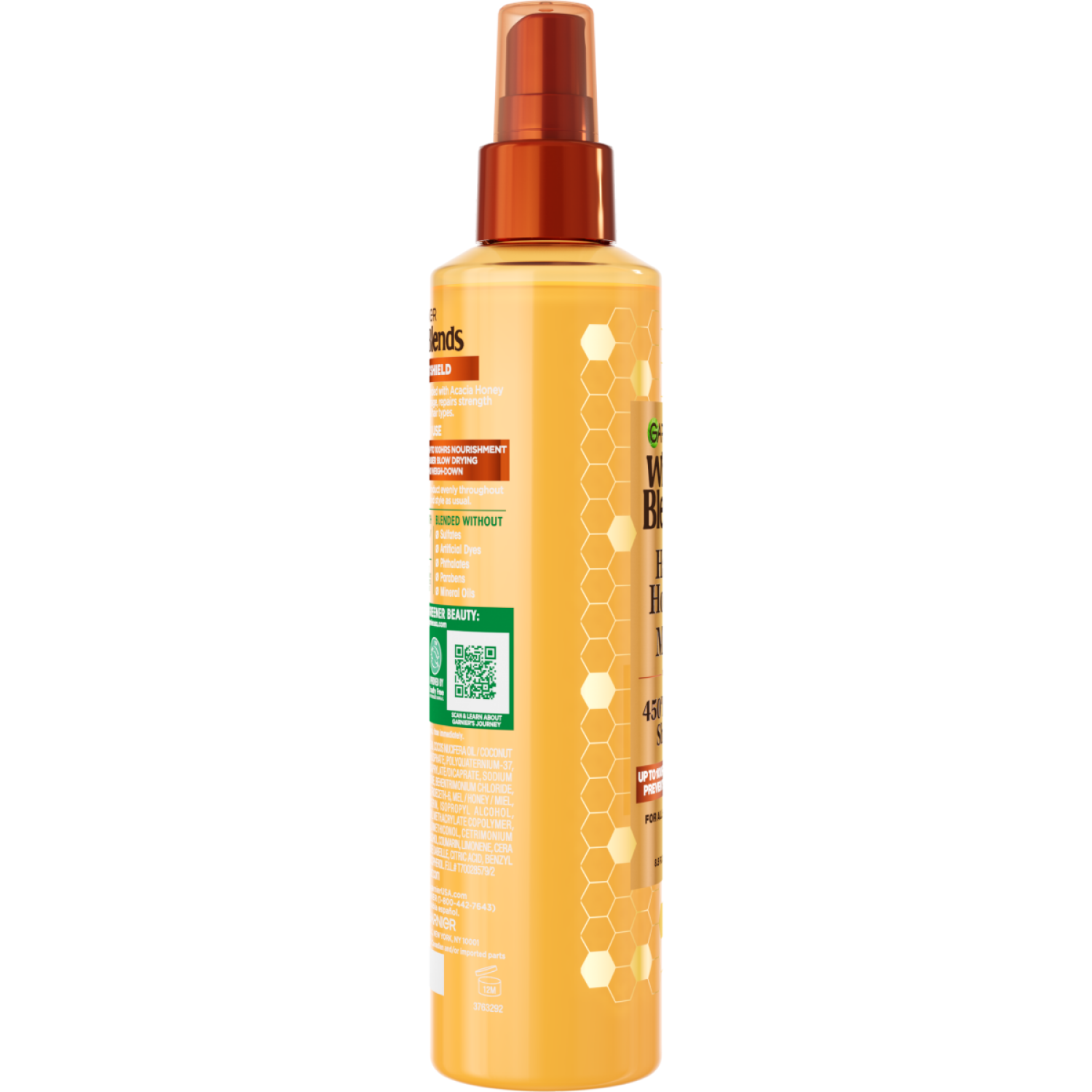 slide 2 of 3, Garnier Whole Blends Hair Honey Milk 450F Heat Shield Spray, Up To 100Hrs Anti-Frizz, 8.5 oz