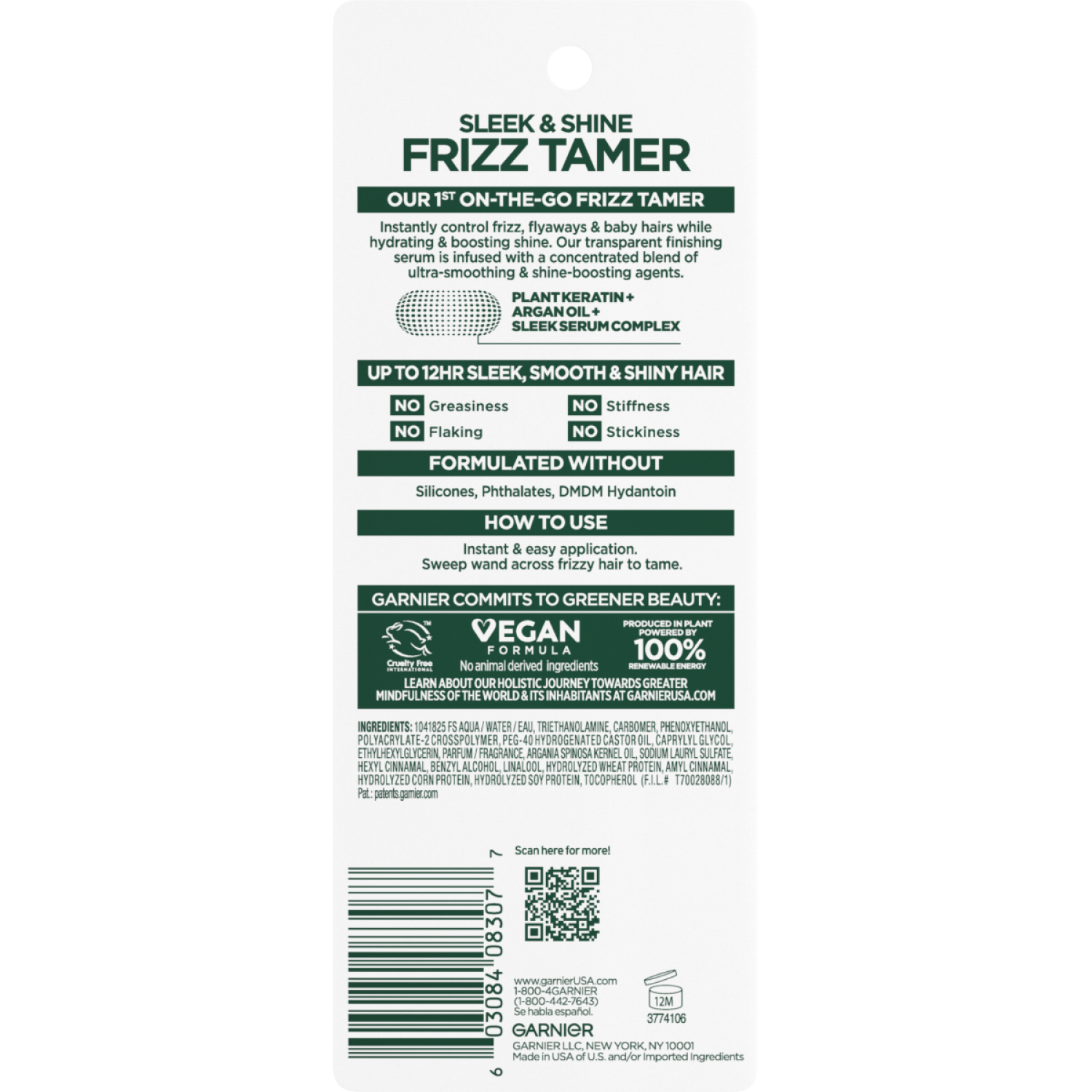 slide 2 of 6, Garnier Fructis Sleek & Shine Frizz Tamer Slick Serum Wand for Flyaways, 0.28 fl oz