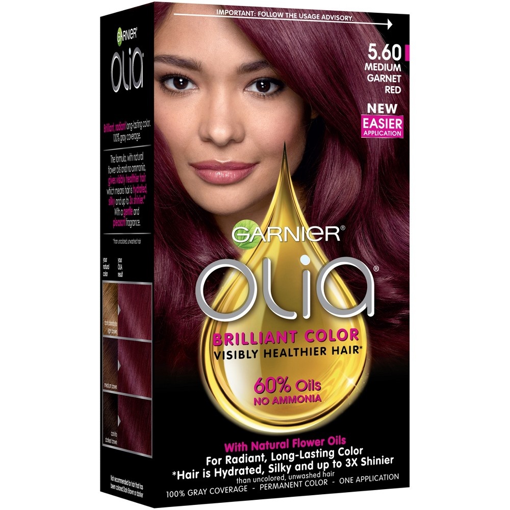 slide 7 of 8, Garnier Olia Oil Powered Permanent Hair Color, 5.60 Medium Garnet Red, 1 ct