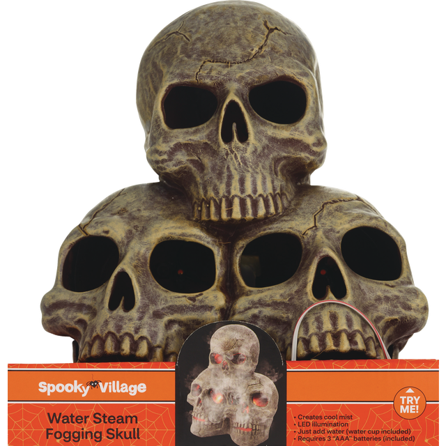 slide 1 of 1, Spooky Village 9" Plastic Water Steam Fogging Skul, 1 ct