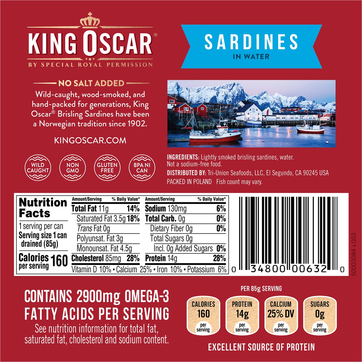 slide 5 of 6, King Oscar Sardines 1-Layer Spring Water 3.75 ounces, 3.75 oz