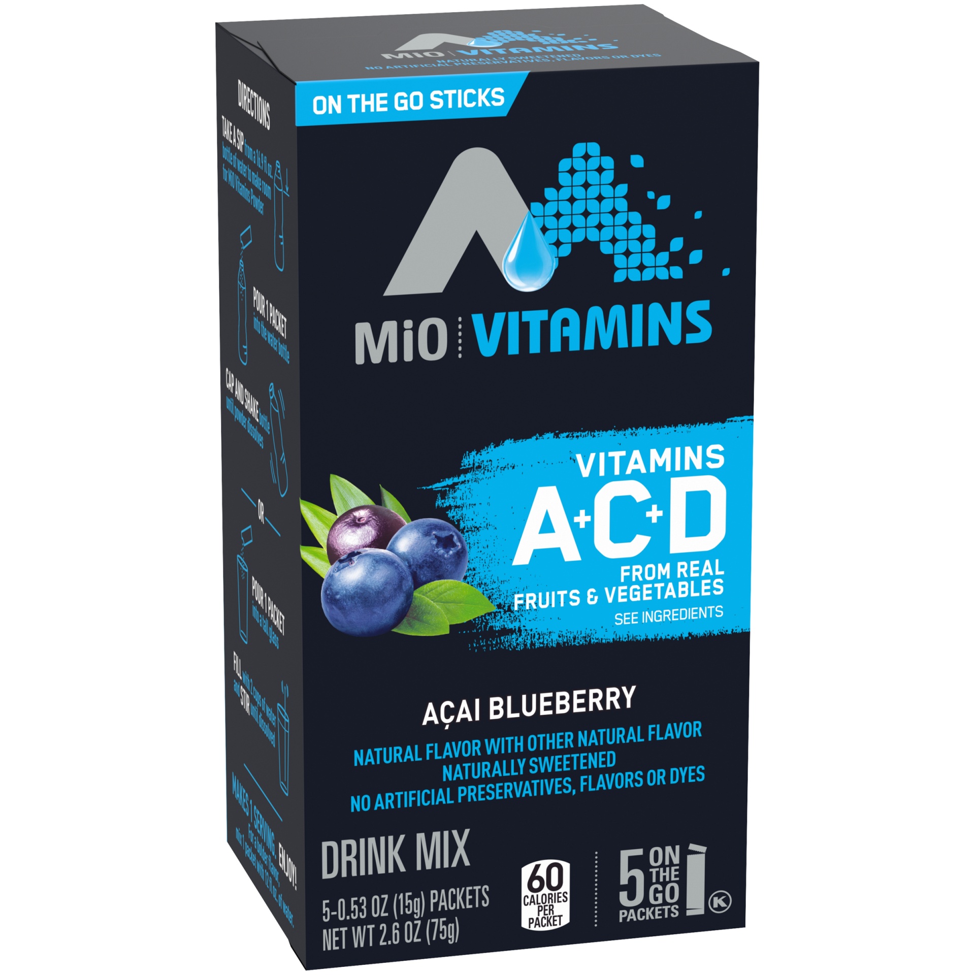 slide 2 of 6, MiO Acai Blueberry Vitamins On-The-Go Powdered Drink Mix, 5 ct; 0.53 oz