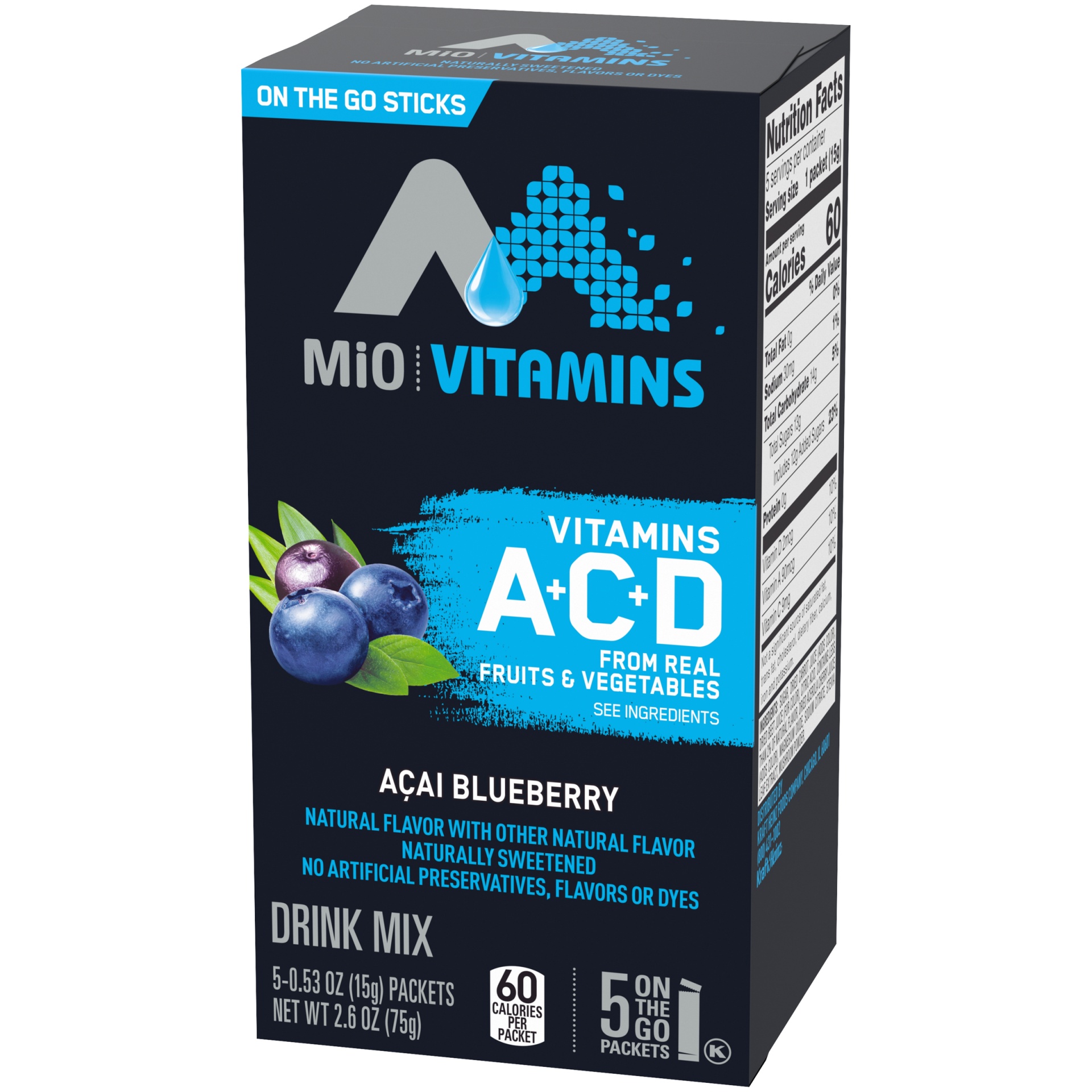 slide 3 of 6, MiO Acai Blueberry Vitamins On-The-Go Powdered Drink Mix, 5 ct; 0.53 oz