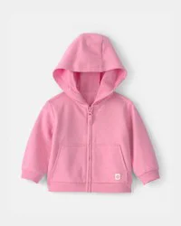Baby Girl French Terry Zip-Up Hoodie - Pink - 18M