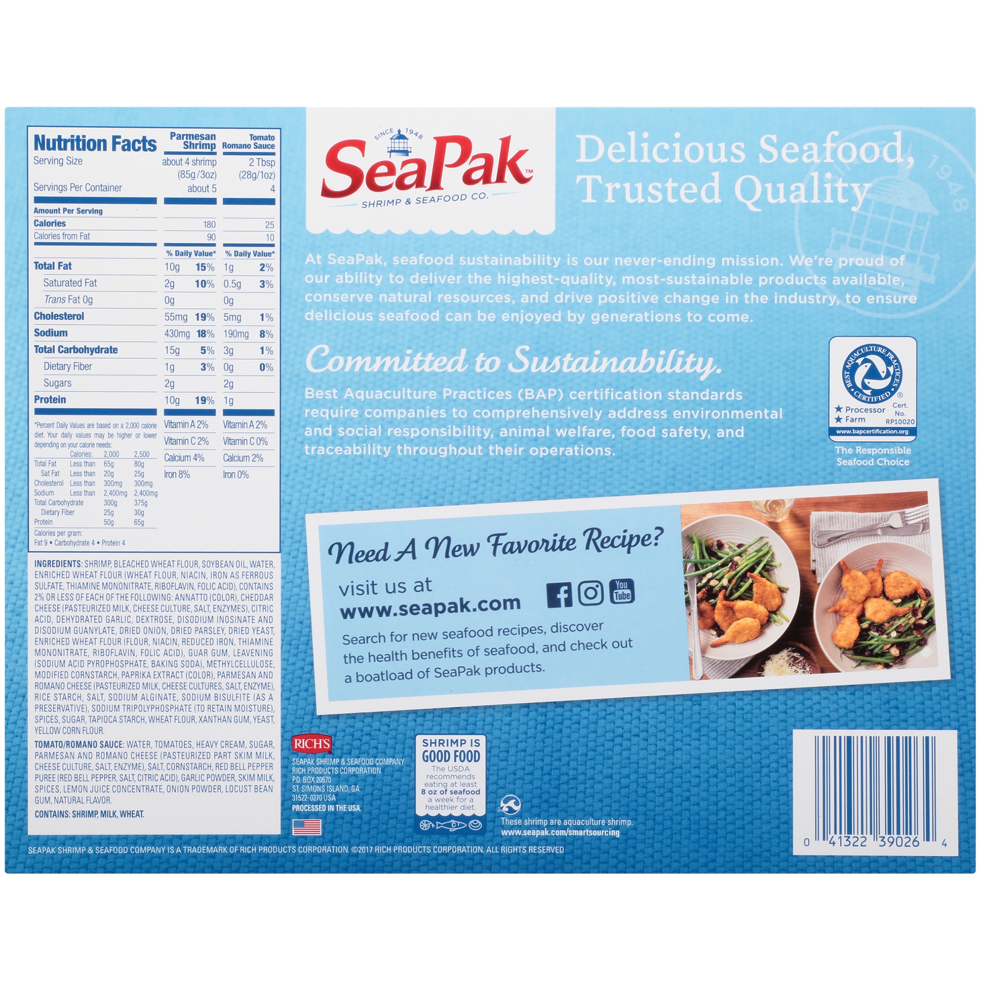 slide 6 of 8, SeaPak Shrimp & Seafood Co. Parmesan Encrusted Butterfly Shrimp with Bonus Tomato Romano Sauce 18 oz. Box, 18 oz