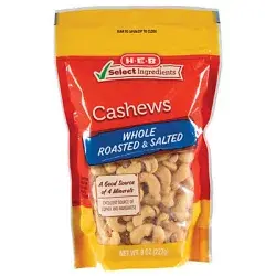 H-E-B Select Ingredients Whole Roasted & Salted Cashews