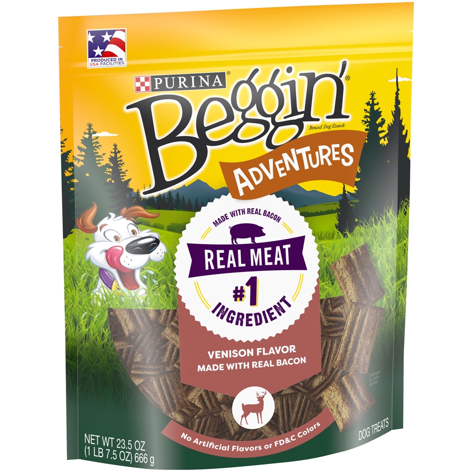 slide 2 of 9, Purina Beggin Adventures Venison Dog Treats Pouch, 23.5 oz