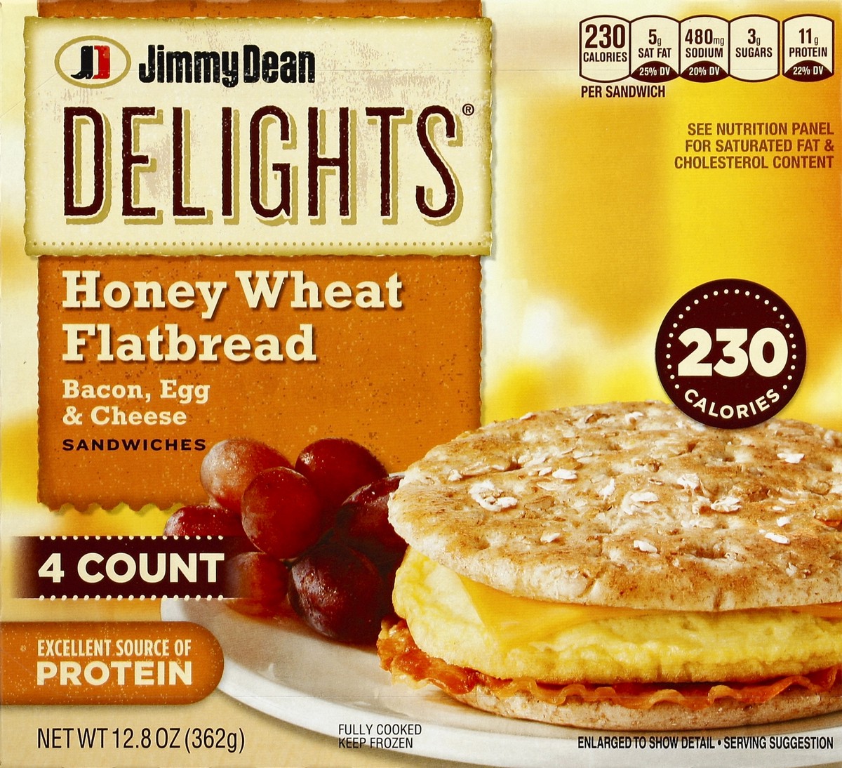 slide 4 of 4, Jimmy Dean Delights Bacon, Egg & Cheese Honey Wheat Flatbread, 4 ct; 12.8 oz