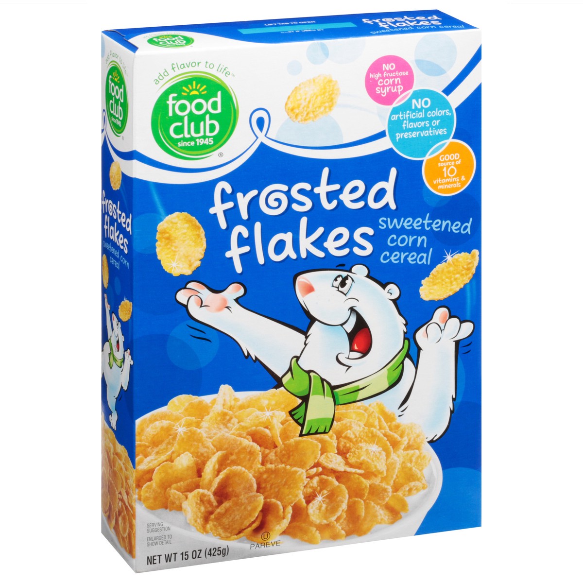 slide 2 of 11, Food Club Frosted Flakes Sweetened Corn Cereal, 15 oz