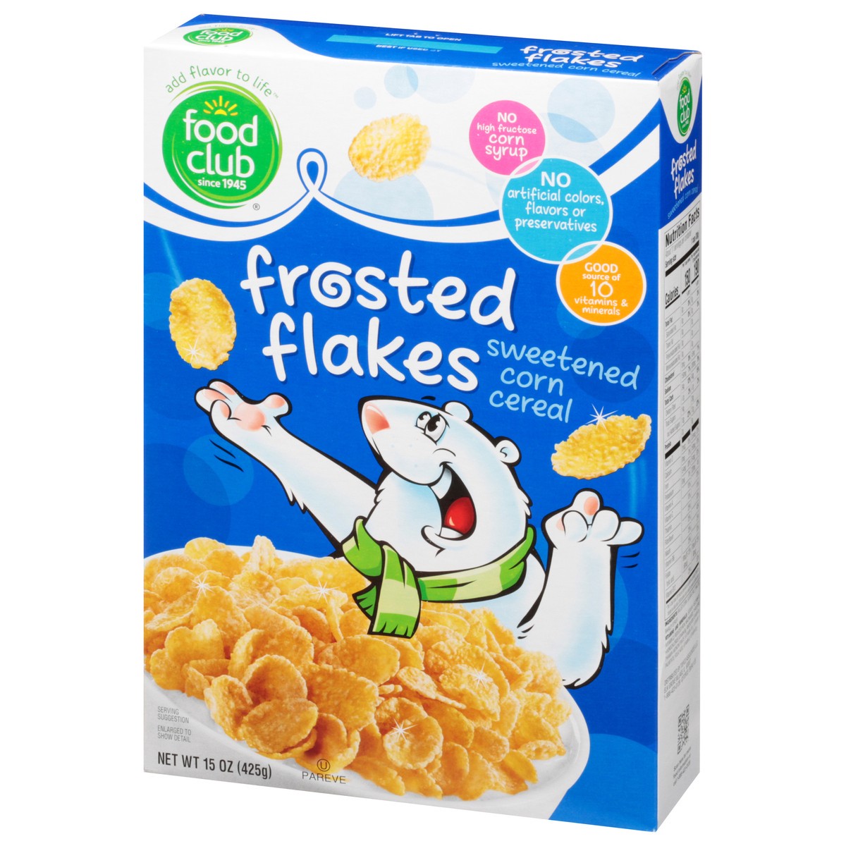 slide 3 of 11, Food Club Frosted Flakes Sweetened Corn Cereal, 15 oz