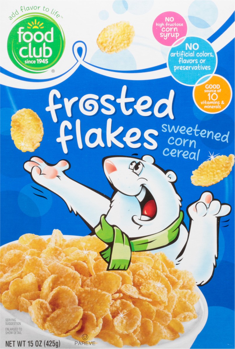 slide 9 of 11, Food Club Frosted Flakes Sweetened Corn Cereal, 15 oz