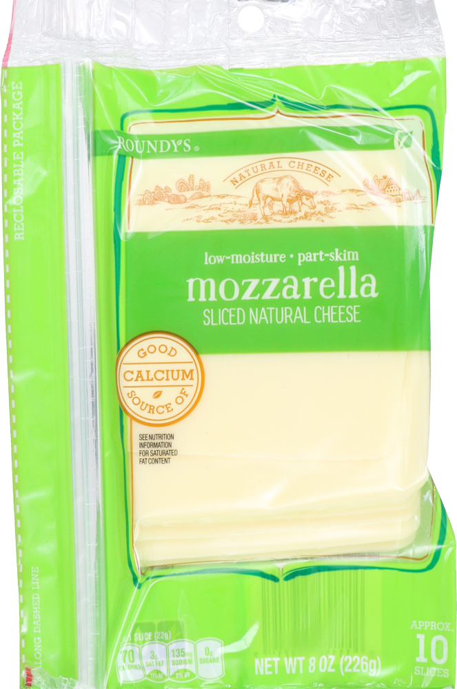 slide 1 of 1, Roundy's Roundys Natural Sliced Mozzarella Cheese, 8 oz